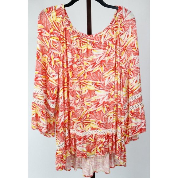 Studio Womens Ladies Multicolor Print Bell Sleeve Tunic Top Size 2XL NWOT - Picture 1 of 3